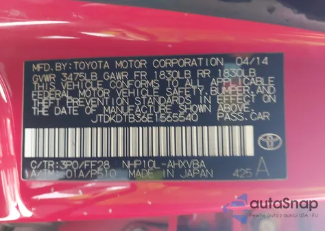 2014 Toyota Prius C Two z USA, uszkodzony, nr VIN JTDKDTB36E1565540